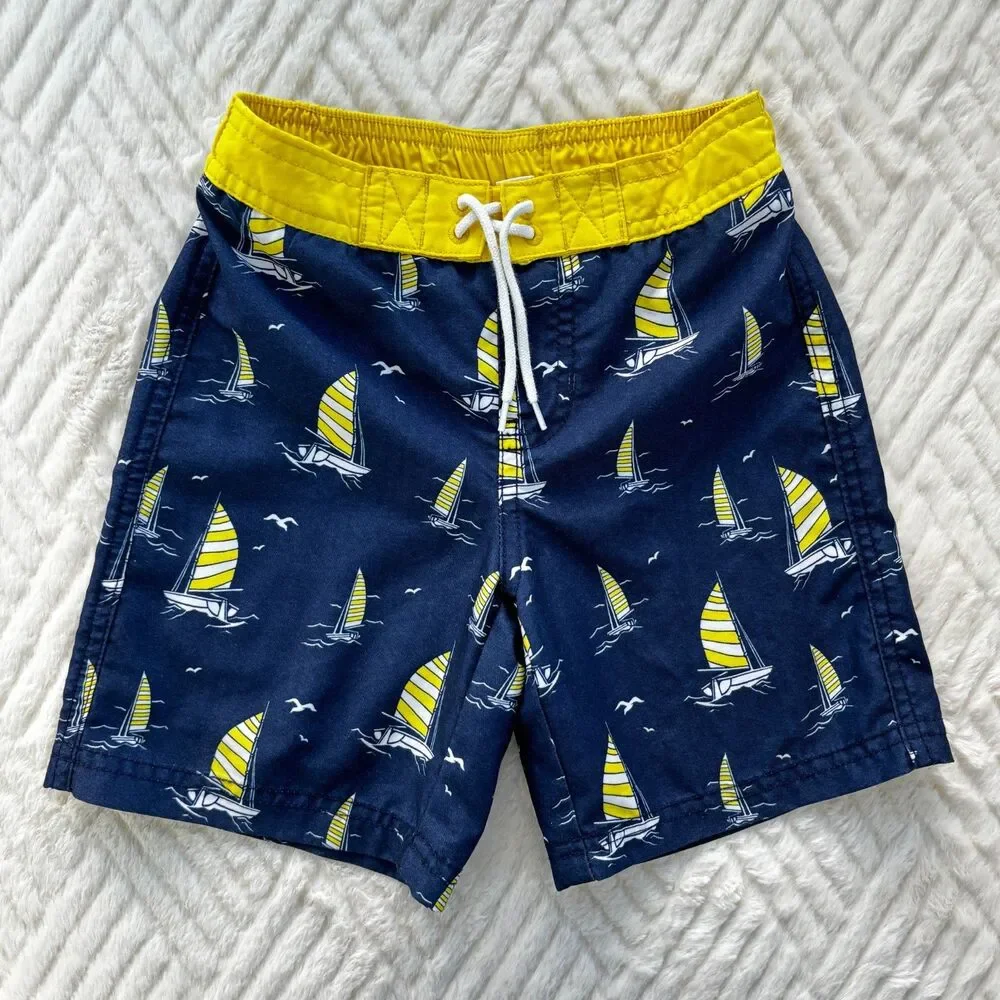 Janie and Jack Boys Size 3 Sailboat Swim Trunks Blue Yellow Summer Beach